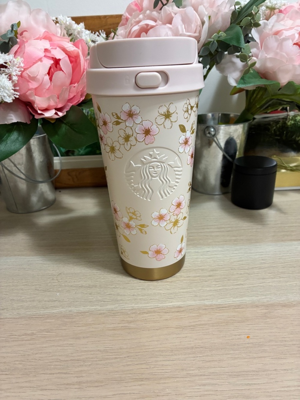 Starbucks Sakura Japan 2026 Floral 16oz Tumbler - Pink & Gold Cherry Blossom - Picture 5 of 5